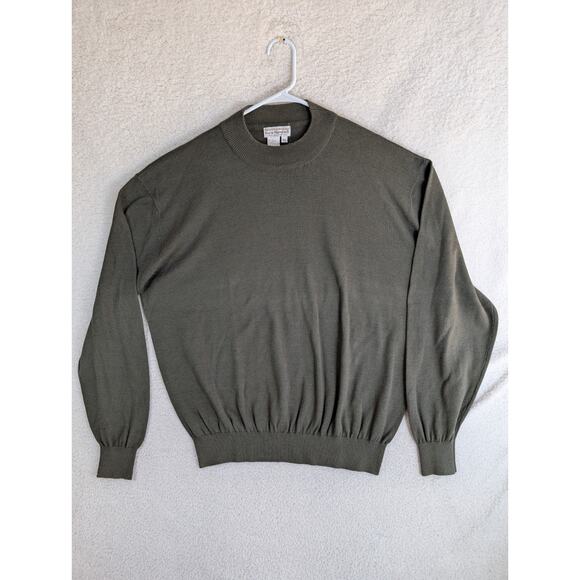Vintage Norm Thompson Sweater Mens XL Green Silk Blend Ribbed Soft Lightweight - Picture 1 of 16